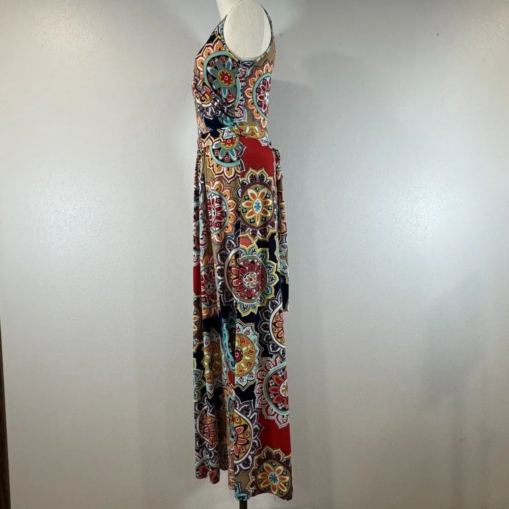 Zattcas Womens Size L Multicolor Mandala Print Sleeveless Belted Maxi Dress Boho - Picture 3 of 12